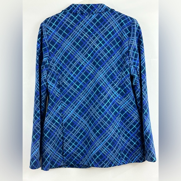 Isaac Mizrahi Live Soft Jersey Blue Plaid Geometric Design Blazer Small - Picture 5 of 9